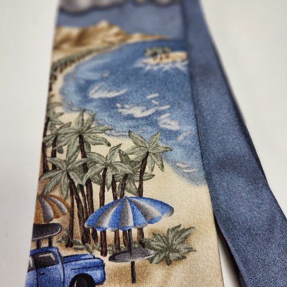Tropicals by Tango Necktie Men's 100% Silk Tie Tropical Beach Scene Cars Ocean - Picture 8 of 11